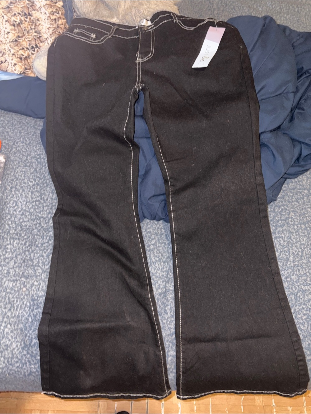 Dark Blue Women's Bootcut Jeans with Contrast Stitching
